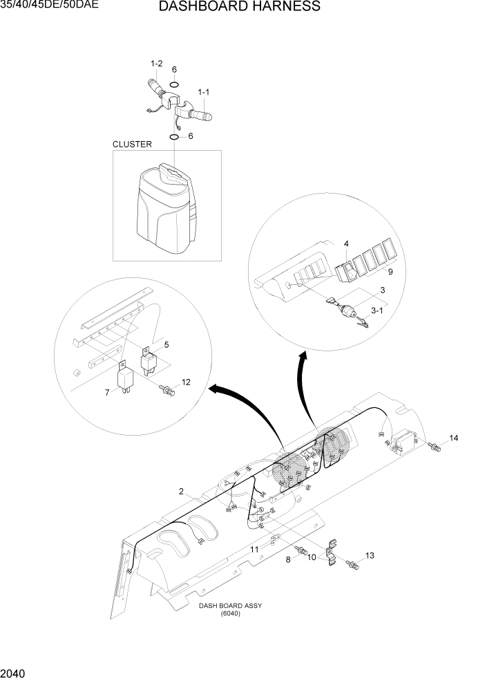 Схема запчастей Hyundai 35DE/40DE/45DE-7/50D-7AE - PAGE 2040 DASHBOARD HARNESS ЭЛЕКТРИЧЕСКАЯ СИСТЕМА