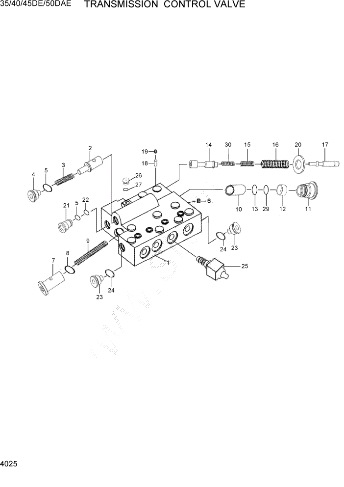 Схема запчастей Hyundai 35DE/40DE/45DE-7/50D-7AE - PAGE 4025 T/M CONTROL VALVE СИЛОВАЯ СИСТЕМА