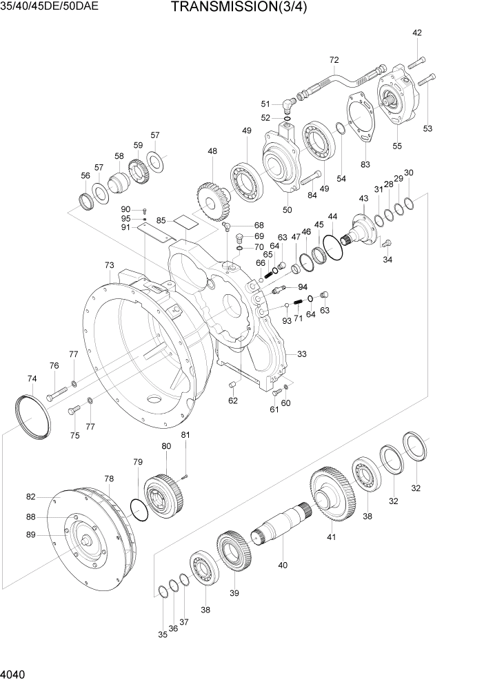 Схема запчастей Hyundai 35DE/40DE/45DE-7/50D-7AE - PAGE 4040 TRANSMISSION(3/4) СИЛОВАЯ СИСТЕМА
