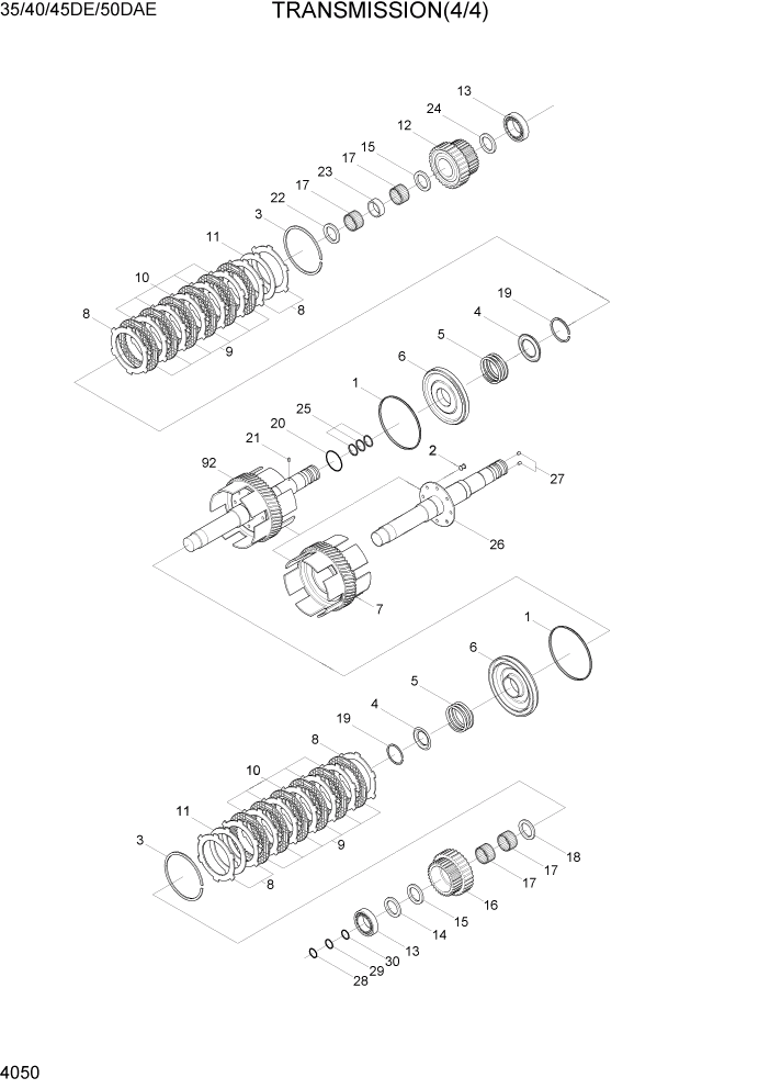 Схема запчастей Hyundai 35DE/40DE/45DE-7/50D-7AE - PAGE 4050 TRANSMISSION(4/4) СИЛОВАЯ СИСТЕМА
