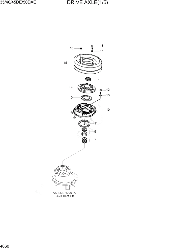 Схема запчастей Hyundai 35DE/40DE/45DE-7/50D-7AE - PAGE 4060 DRIVE AXLE(1/5) СИЛОВАЯ СИСТЕМА