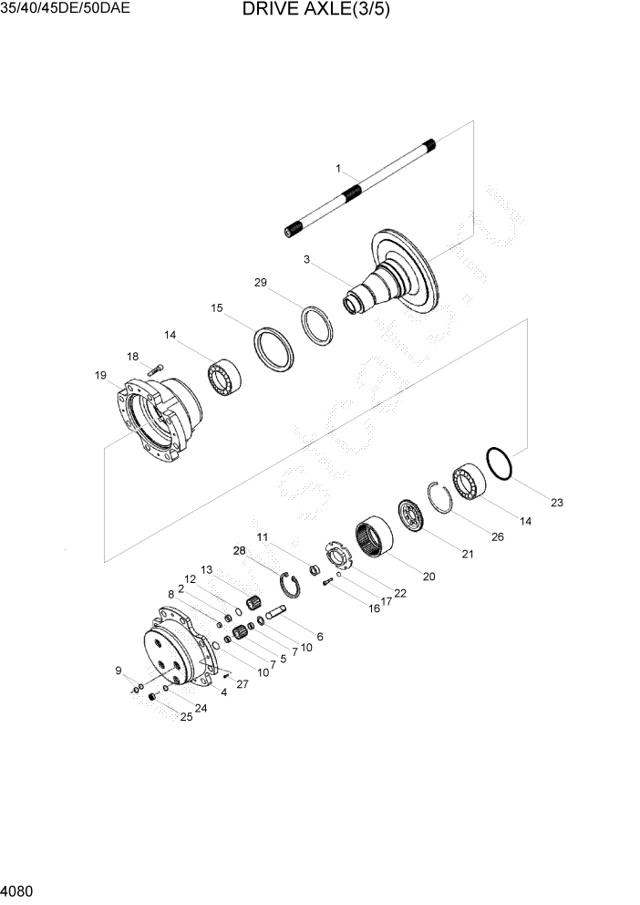 Схема запчастей Hyundai 35DE/40DE/45DE-7/50D-7AE - PAGE 4080 DRIVE AXLE(3/5) СИЛОВАЯ СИСТЕМА