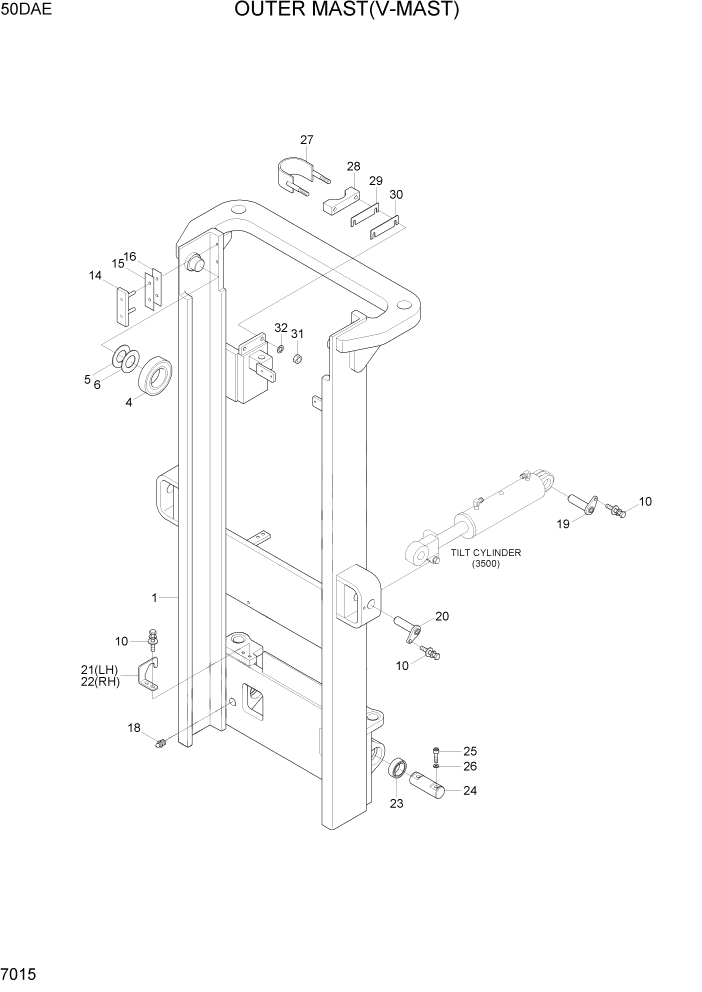 Схема запчастей Hyundai 35DE/40DE/45DE-7/50D-7AE - PAGE 7015 OUTER MAST(V-MAST, 50DAE) РАБОЧЕЕ ОБОРУДОВАНИЕ