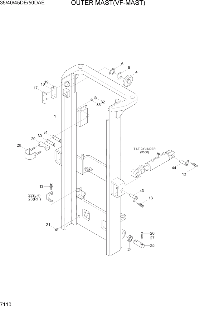 Схема запчастей Hyundai 35DE/40DE/45DE-7/50D-7AE - PAGE 7110 OUTER MAST(VF-MAST) РАБОЧЕЕ ОБОРУДОВАНИЕ