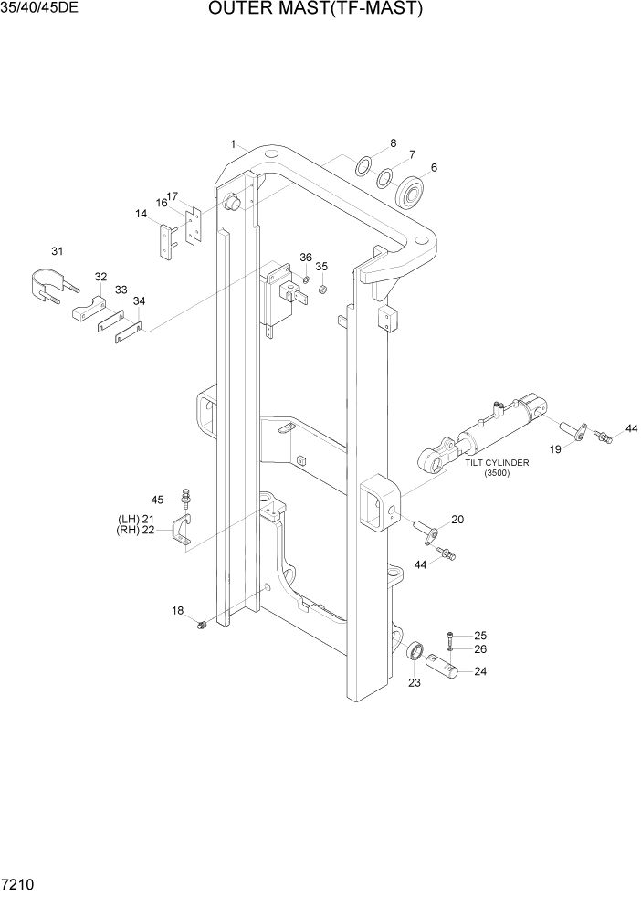 Схема запчастей Hyundai 35DE/40DE/45DE-7/50D-7AE - PAGE 7210 OUTER MAST(TF-MAST, 35/40/45DE) РАБОЧЕЕ ОБОРУДОВАНИЕ