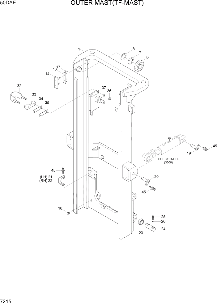 Схема запчастей Hyundai 35DE/40DE/45DE-7/50D-7AE - PAGE 7215 OUTER MAST(TF-MAST, 50DAE) РАБОЧЕЕ ОБОРУДОВАНИЕ