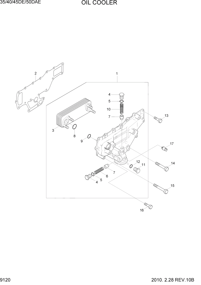 Схема запчастей Hyundai 35DE/40DE/45DE-7/50D-7AE - PAGE 9120 OIL COOLER ДВИГАТЕЛЬ БАЗА