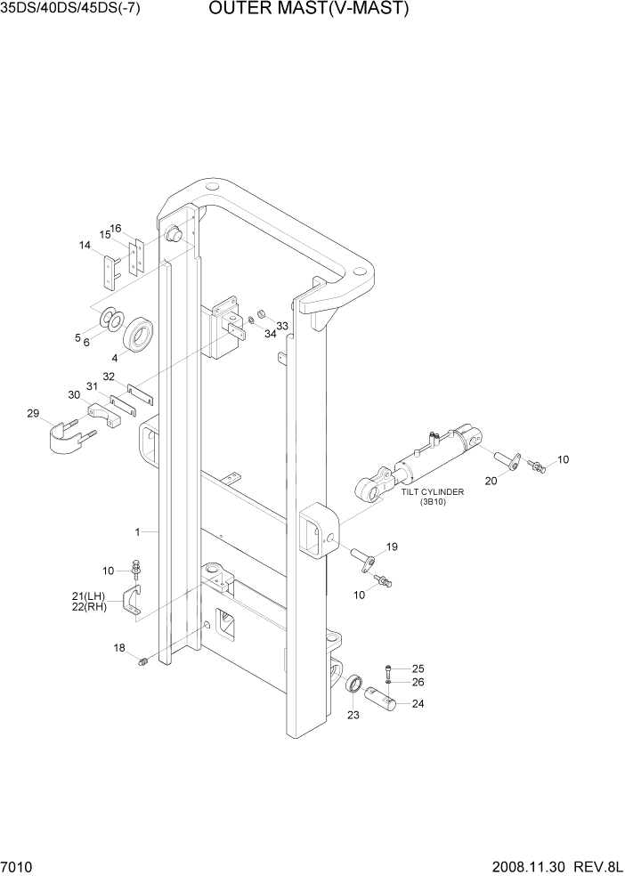Схема запчастей Hyundai 35/40/45DS-7 - PAGE 7010 OUTER MAST(V-MAST) РАБОЧЕЕ ОБОРУДОВАНИЕ