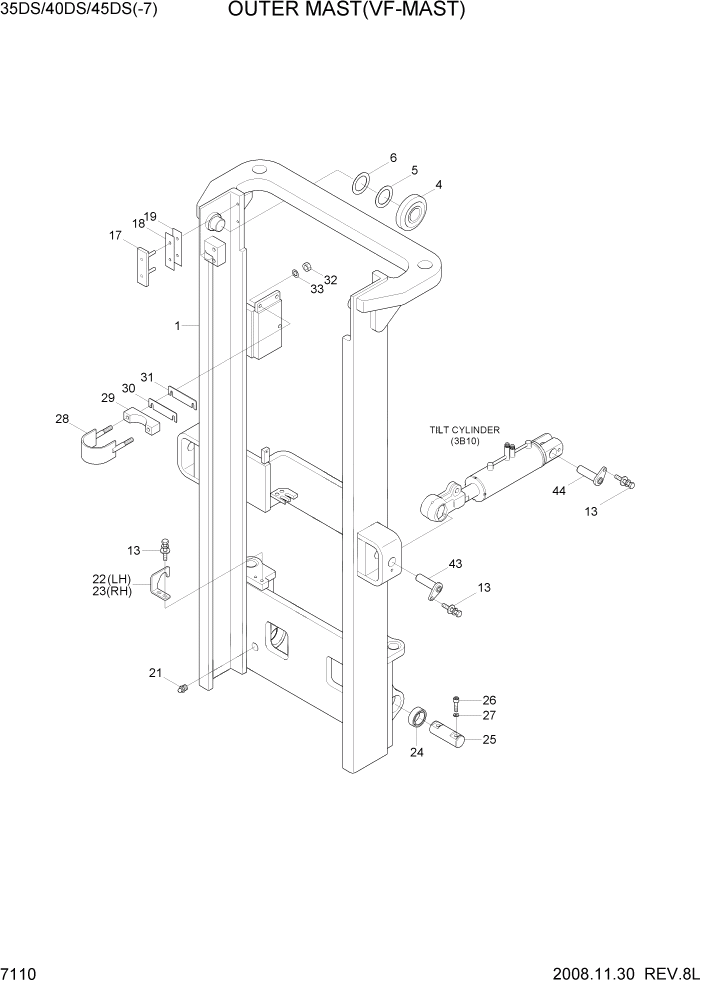 Схема запчастей Hyundai 35/40/45DS-7 - PAGE 7110 OUTER MAST(VF-MAST) РАБОЧЕЕ ОБОРУДОВАНИЕ