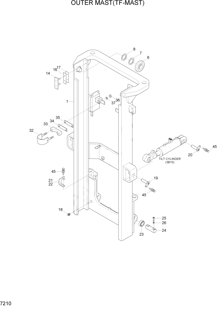 Схема запчастей Hyundai 35/40/45DS-7 - PAGE 7210 OUTER MAST(TF-MAST) РАБОЧЕЕ ОБОРУДОВАНИЕ