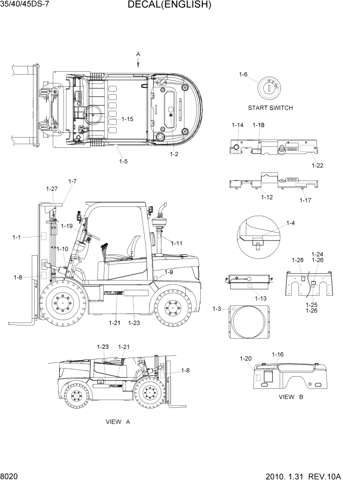Схема запчастей Hyundai 35/40/45DS-7 - PAGE 8020 DECAL(ENGLISH) ДРУГИЕ ЧАСТИ
