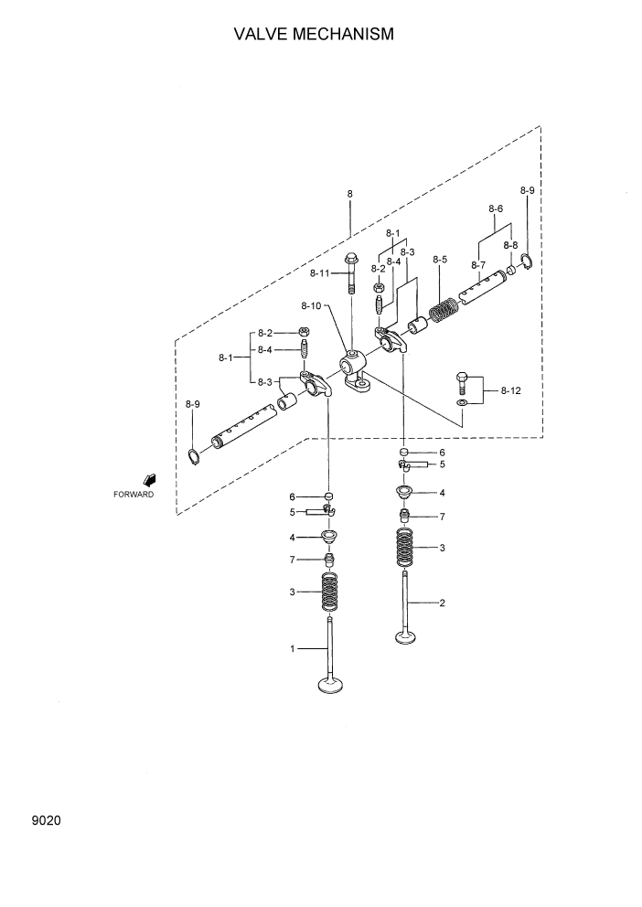 Схема запчастей Hyundai 35/40/45DS-7 - PAGE 9020 VALVE MECHANISM ДВИГАТЕЛЬ БАЗА