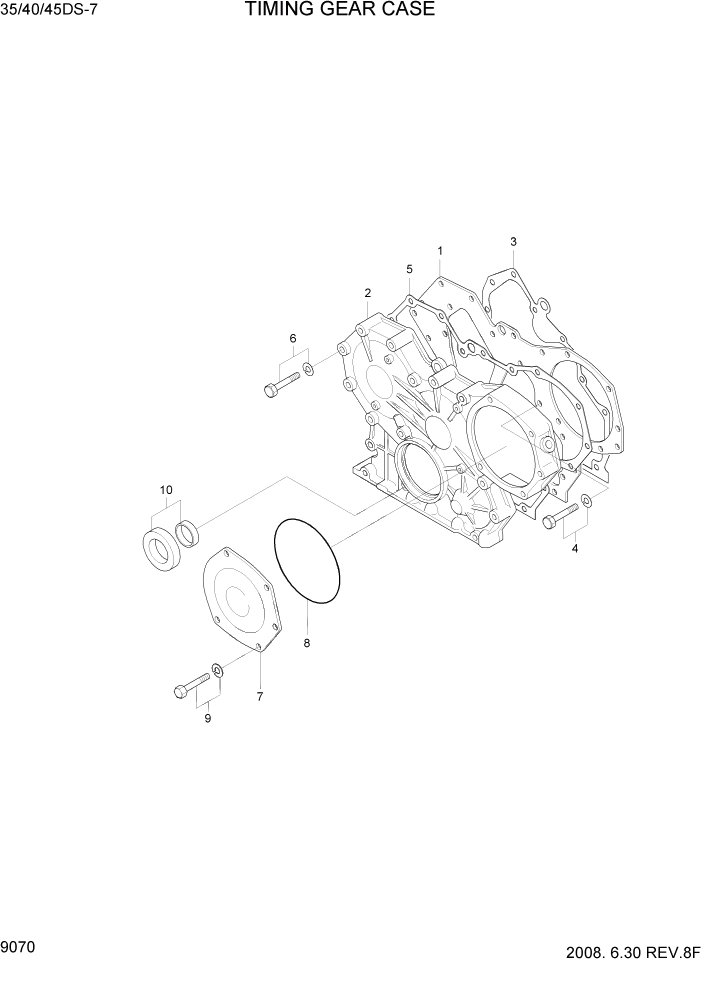 Схема запчастей Hyundai 35/40/45DS-7 - PAGE 9070 TIMING GEAR CASE ДВИГАТЕЛЬ БАЗА