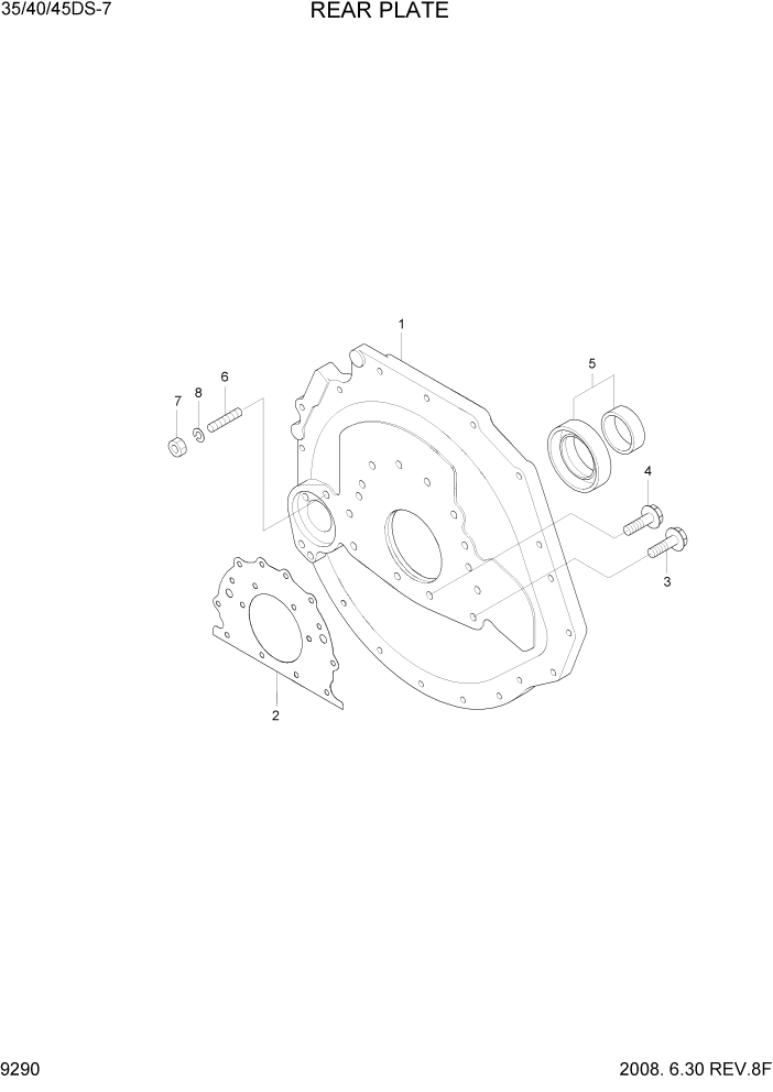 Схема запчастей Hyundai 35/40/45DS-7 - PAGE 9290 REAR PLATE ДВИГАТЕЛЬ БАЗА
