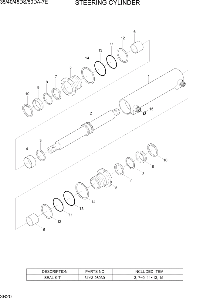 Схема запчастей Hyundai 35DS/40DS/45DS/50DA-7E - PAGE 3B20 STEERING CYLINDER ГИДРАВЛИЧЕСКАЯ СИСТЕМА