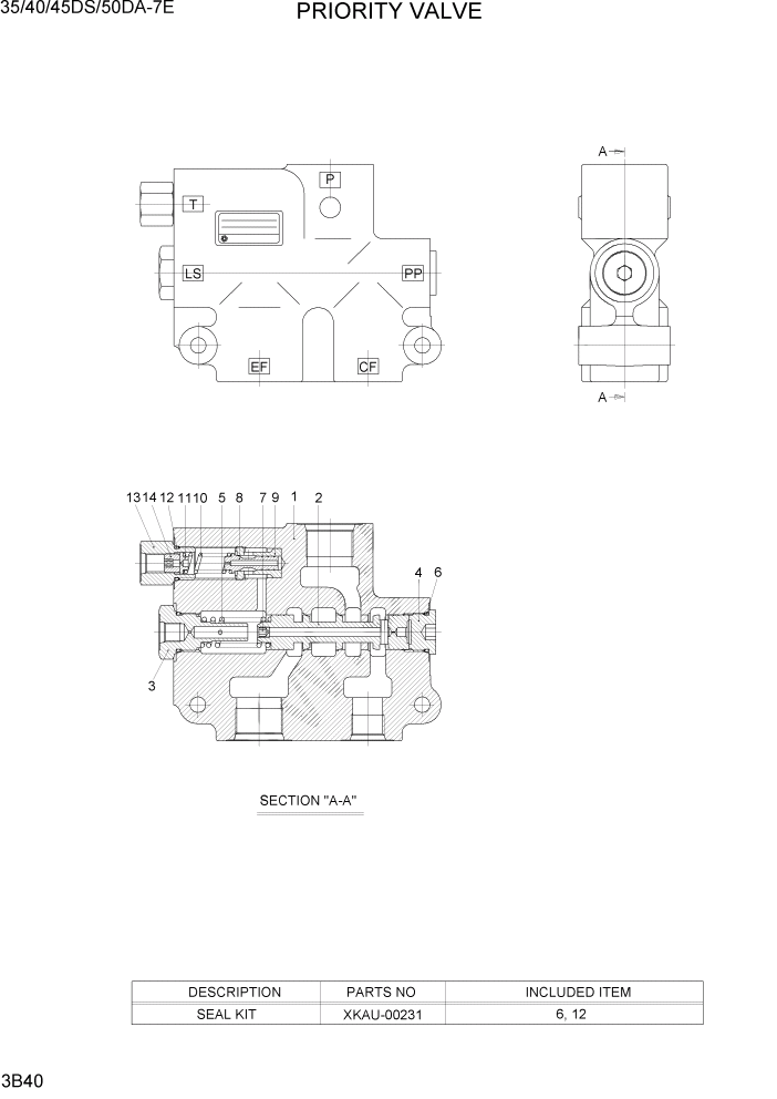 Схема запчастей Hyundai 35DS/40DS/45DS/50DA-7E - PAGE 3B40 PRIORITY VALVE ГИДРАВЛИЧЕСКАЯ СИСТЕМА
