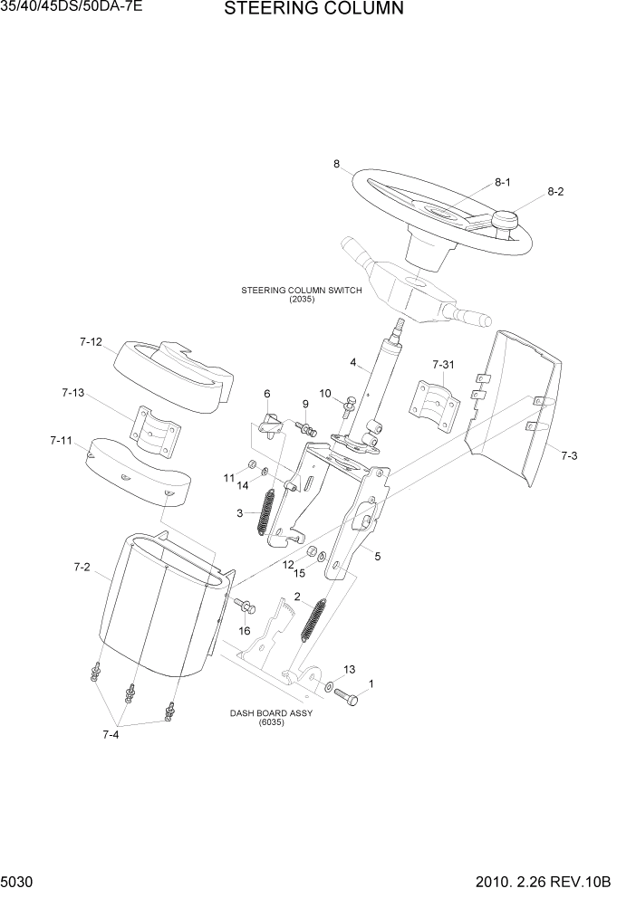 Схема запчастей Hyundai 35DS/40DS/45DS/50DA-7E - PAGE 5030 STEERING COLUMN СИСТЕМА УПРАВЛЕНИЯ