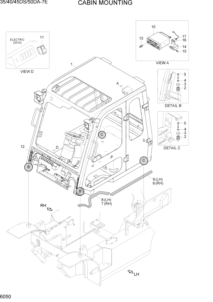 Схема запчастей Hyundai 35DS/40DS/45DS/50DA-7E - PAGE 6050 CABIN MOUNTING СТРУКТУРА