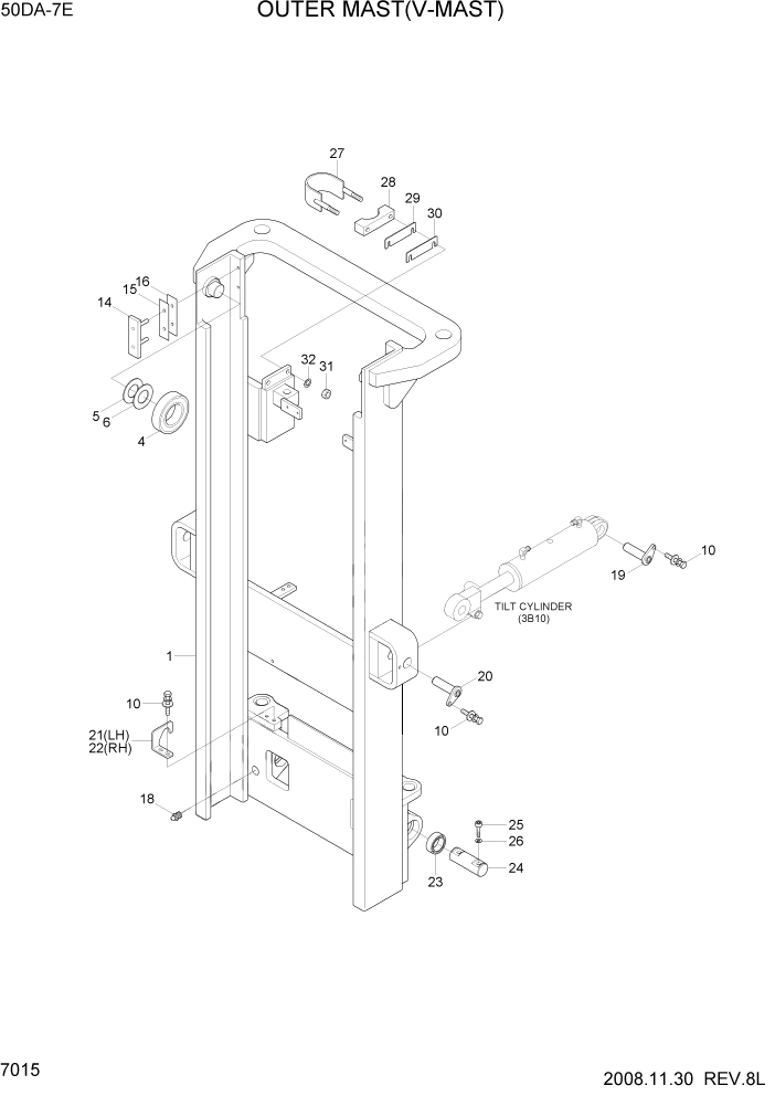 Схема запчастей Hyundai 35DS/40DS/45DS/50DA-7E - PAGE 7015 OUTER MAST(V-MAST,50DA-7E) РАБОЧЕЕ ОБОРУДОВАНИЕ