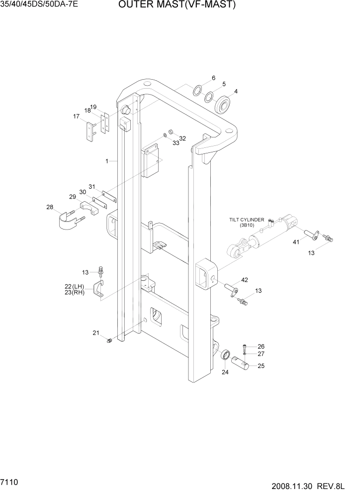 Схема запчастей Hyundai 35DS/40DS/45DS/50DA-7E - PAGE 7110 OUTER MAST(VF-MAST) РАБОЧЕЕ ОБОРУДОВАНИЕ