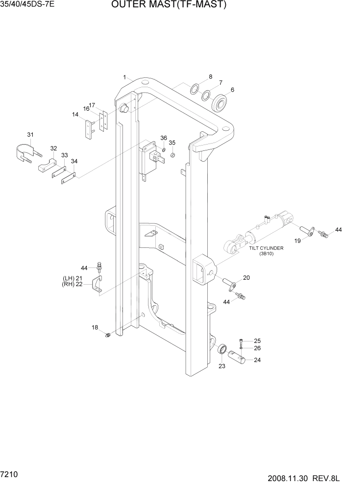 Схема запчастей Hyundai 35DS/40DS/45DS/50DA-7E - PAGE 7210 OUTER MAST(TF-MAST,35/40/45DS-7E) РАБОЧЕЕ ОБОРУДОВАНИЕ