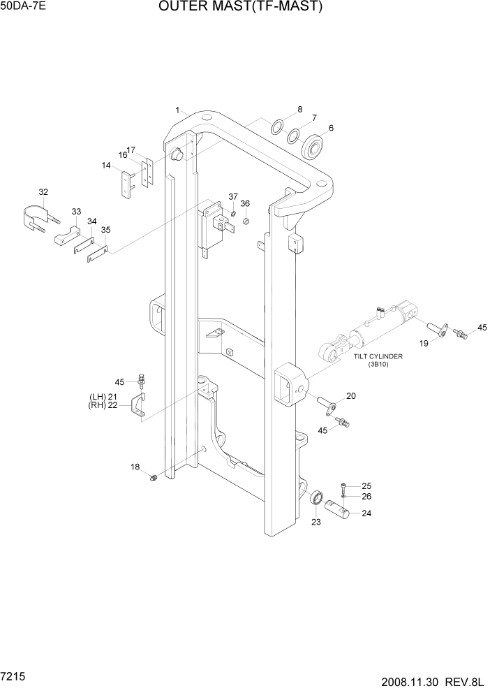 Схема запчастей Hyundai 35DS/40DS/45DS/50DA-7E - PAGE 7215 OUTER MAST(TF-MAST,50DA-7E) РАБОЧЕЕ ОБОРУДОВАНИЕ
