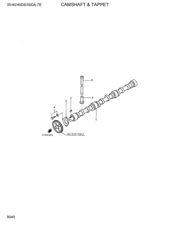 Схема запчастей Hyundai 35DS/40DS/45DS/50DA-7E - PAGE 9040 CAMSHAFT & TAPPET ДВИГАТЕЛЬ БАЗА
