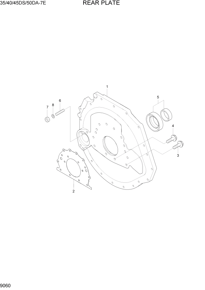 Схема запчастей Hyundai 35DS/40DS/45DS/50DA-7E - PAGE 9060 REAR PLATE ДВИГАТЕЛЬ БАЗА