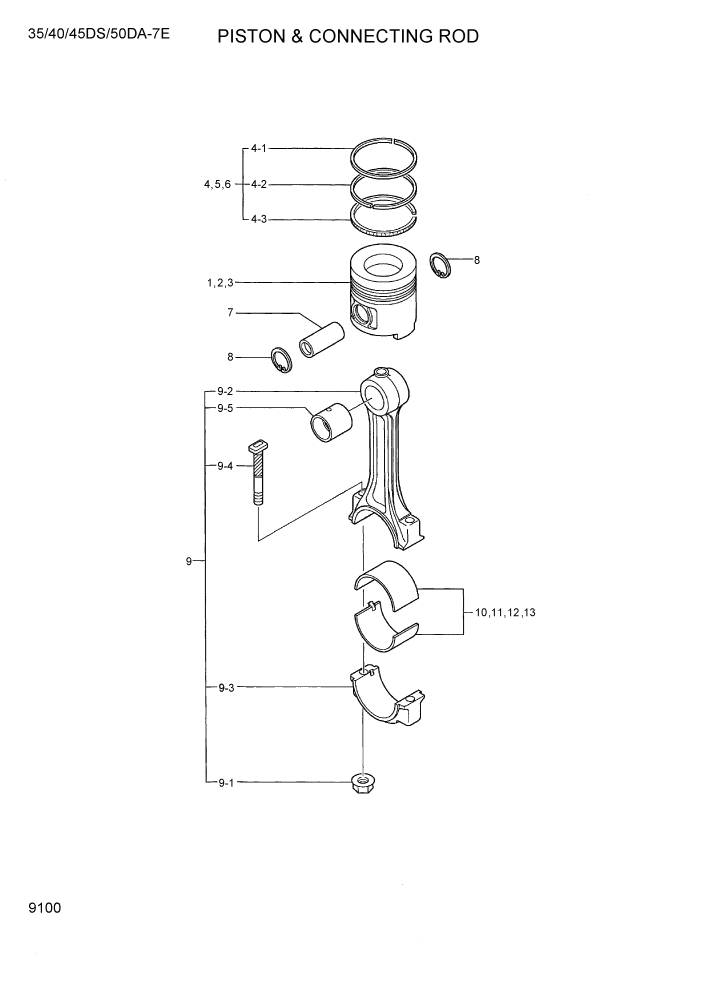 Схема запчастей Hyundai 35DS/40DS/45DS/50DA-7E - PAGE 9100 PISTON & CONNECTING ROD ДВИГАТЕЛЬ БАЗА