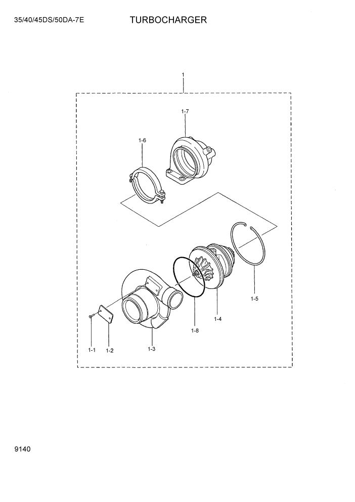 Схема запчастей Hyundai 35DS/40DS/45DS/50DA-7E - PAGE 9140 TURBOCHARGER ДВИГАТЕЛЬ БАЗА