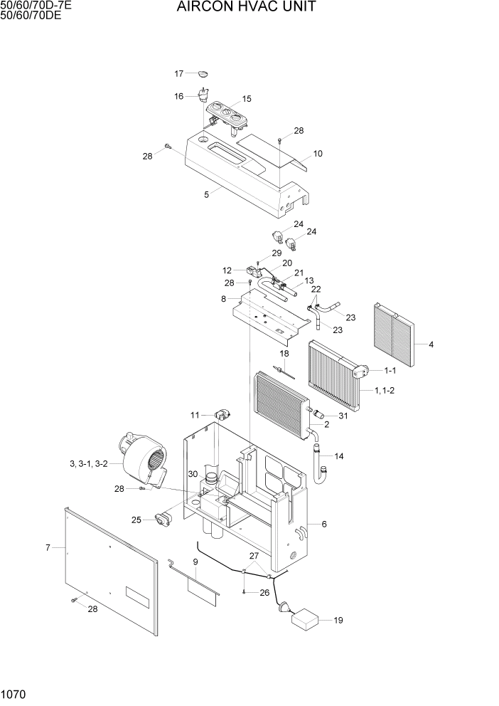 Схема запчастей Hyundai 50/60/70DE - PAGE 1070 AIRCON HVAC UNIT СИСТЕМА ДВИГАТЕЛЯ