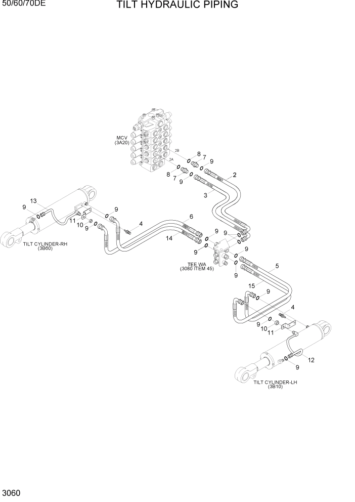 Схема запчастей Hyundai 50/60/70DE - PAGE 3060 TILT HYDRAULIC PIPING ГИДРАВЛИЧЕСКАЯ СИСТЕМА
