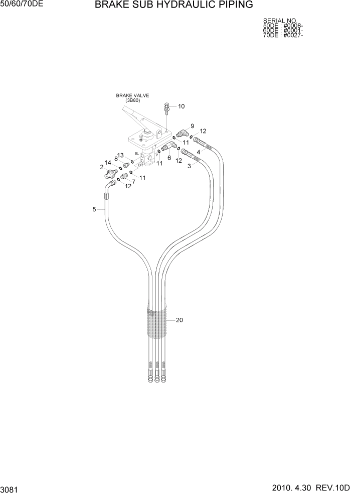 Схема запчастей Hyundai 50/60/70DE - PAGE 3081 BRAKE SUB HYDRAULIC PIPING ГИДРАВЛИЧЕСКАЯ СИСТЕМА