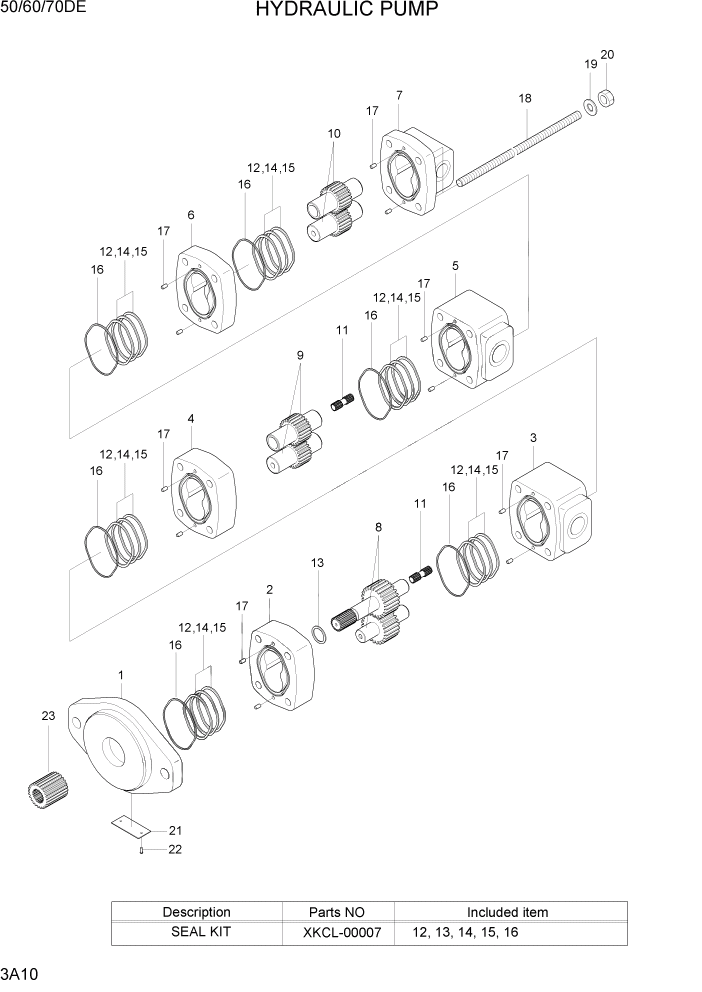 Схема запчастей Hyundai 50/60/70DE - PAGE 3A10 HYDRAULIC PUMP ГИДРАВЛИЧЕСКАЯ СИСТЕМА
