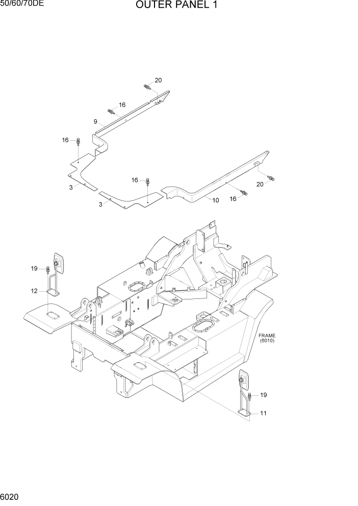 Схема запчастей Hyundai 50/60/70DE - PAGE 6020 OUTER PANEL 1 СТРУКТУРА