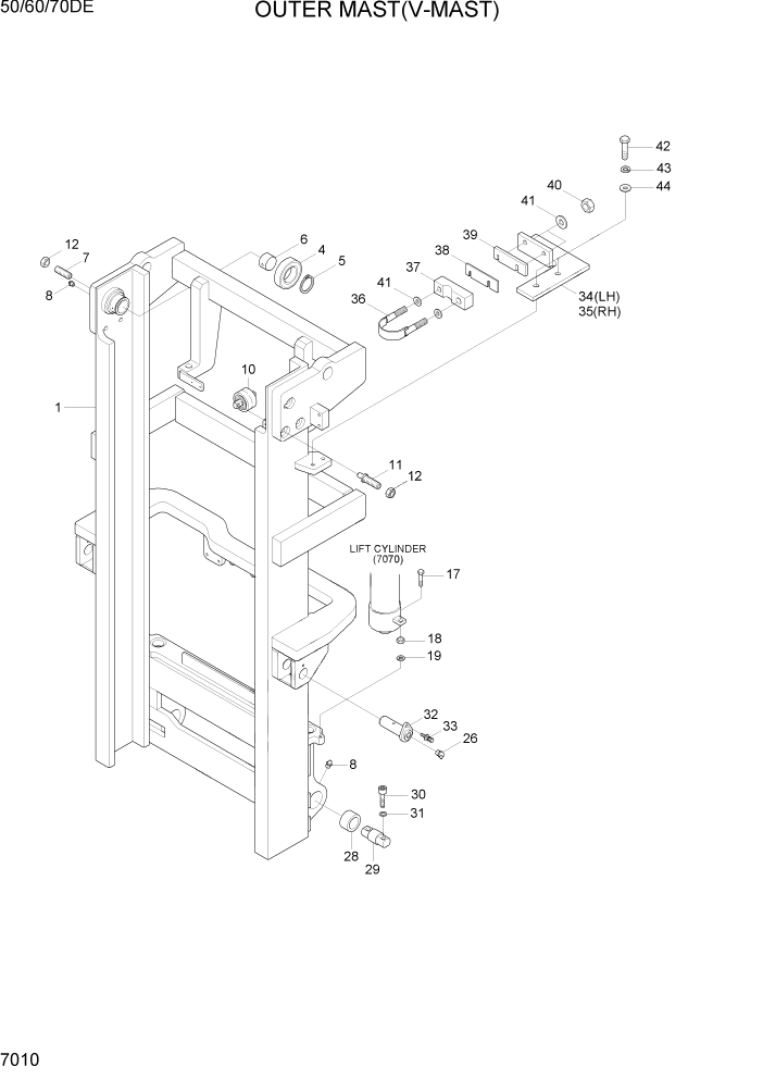 Схема запчастей Hyundai 50/60/70DE - PAGE 7010 OUTER MAST(V-MAST) РАБОЧЕЕ ОБОРУДОВАНИЕ
