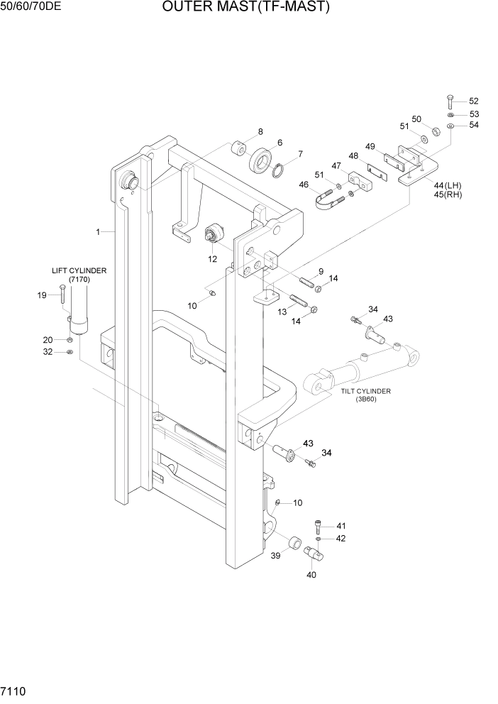 Схема запчастей Hyundai 50/60/70DE - PAGE 7110 OUTER MAST(TF-MAST) РАБОЧЕЕ ОБОРУДОВАНИЕ