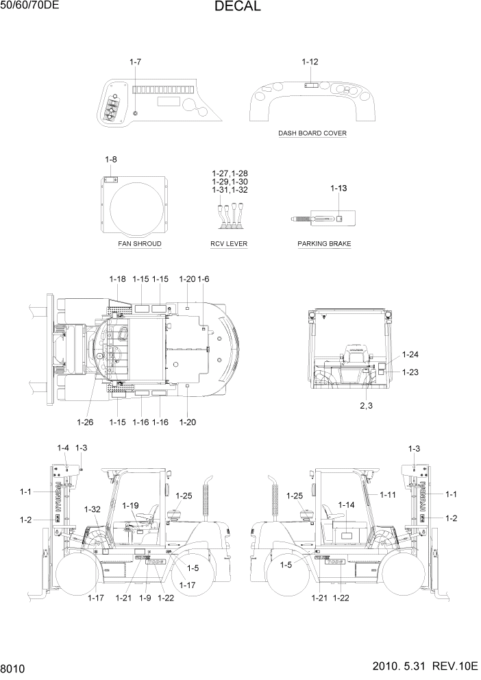 Схема запчастей Hyundai 50/60/70DE - PAGE 8010 DECALS (KOREAN) ДРУГИЕ ЧАСТИ