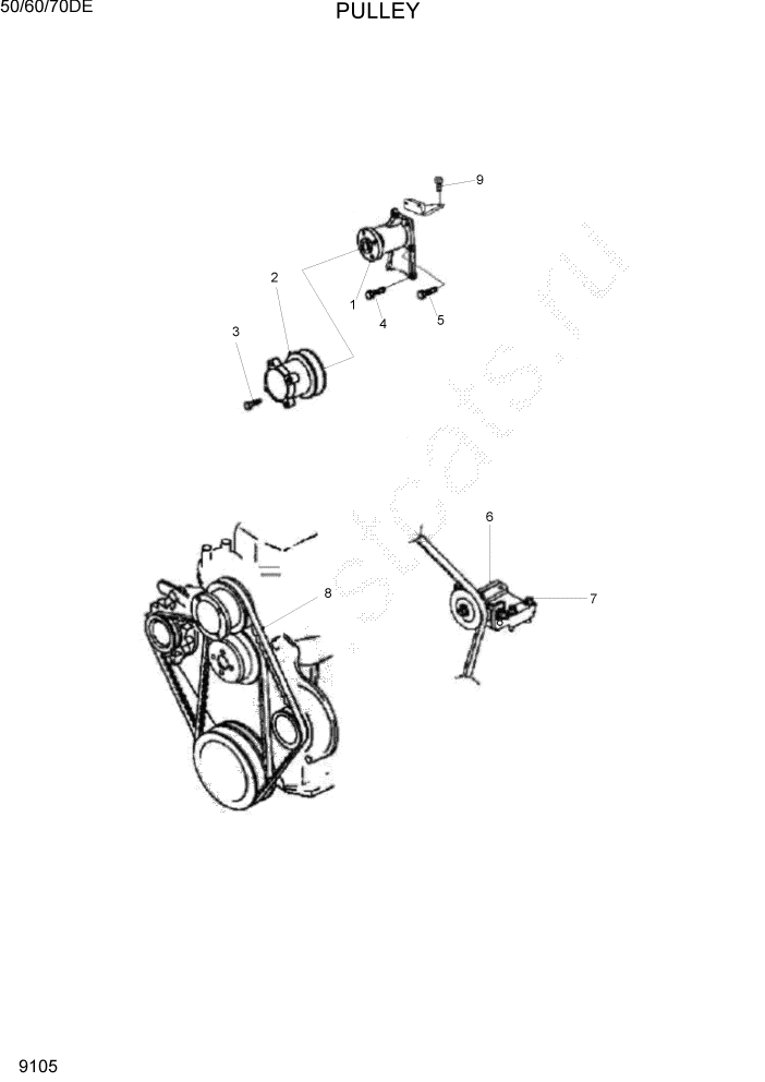 Схема запчастей Hyundai 50/60/70DE - PAGE 9105 PULLEY ДВИГАТЕЛЬ БАЗА