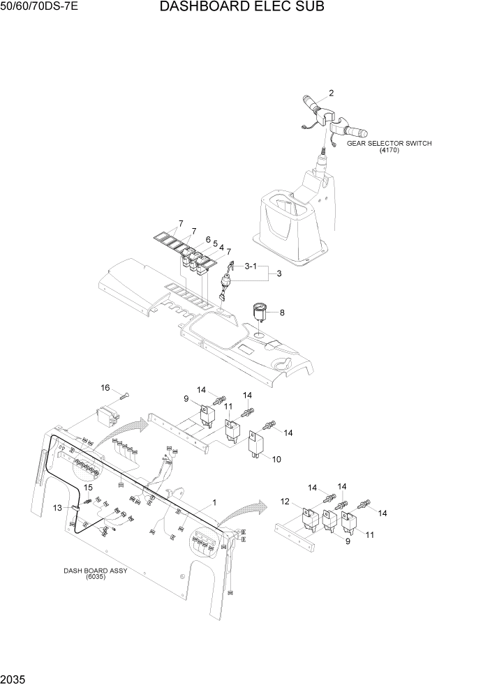 Схема запчастей Hyundai 50/60/70DS-7E - PAGE 2035 DASHBOARD ELEC SUB ЭЛЕКТРИЧЕСКАЯ СИСТЕМА