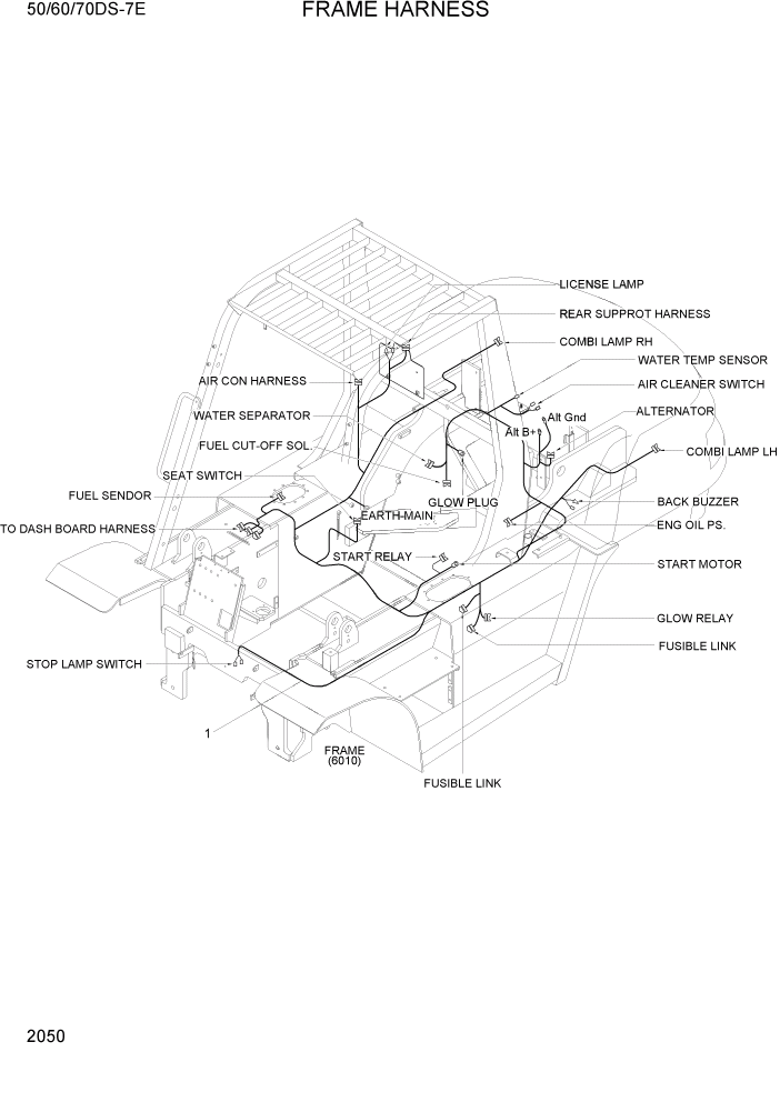 Схема запчастей Hyundai 50/60/70DS-7E - PAGE 2050 FRAME HARNESS ЭЛЕКТРИЧЕСКАЯ СИСТЕМА