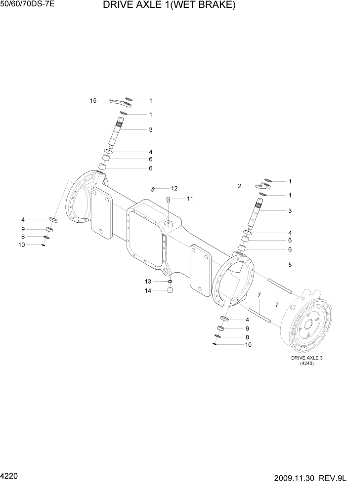 Схема запчастей Hyundai 50/60/70DS-7E - PAGE 4220 DRIVE AXLE 1(WET BRAKE) СИЛОВАЯ СИСТЕМА
