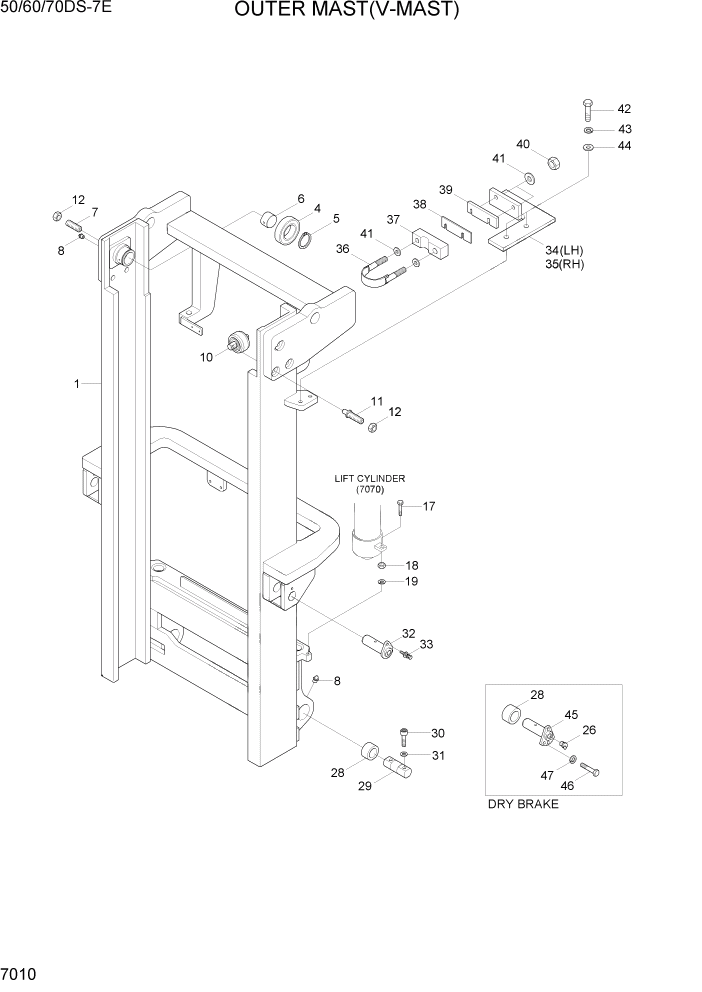 Схема запчастей Hyundai 50/60/70DS-7E - PAGE 7010 OUTER MAST(V-MAST) РАБОЧЕЕ ОБОРУДОВАНИЕ