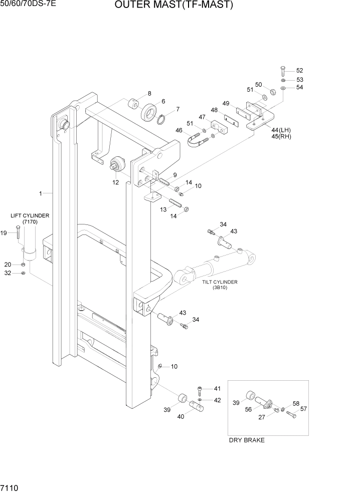 Схема запчастей Hyundai 50/60/70DS-7E - PAGE 7110 OUTER MAST(TF-MAST) РАБОЧЕЕ ОБОРУДОВАНИЕ