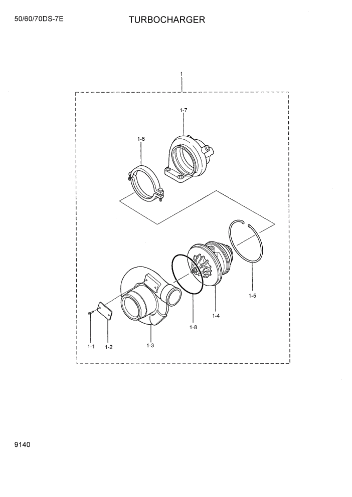 Схема запчастей Hyundai 50/60/70DS-7E - PAGE 9140 TURBOCHARGER ДВИГАТЕЛЬ БАЗА