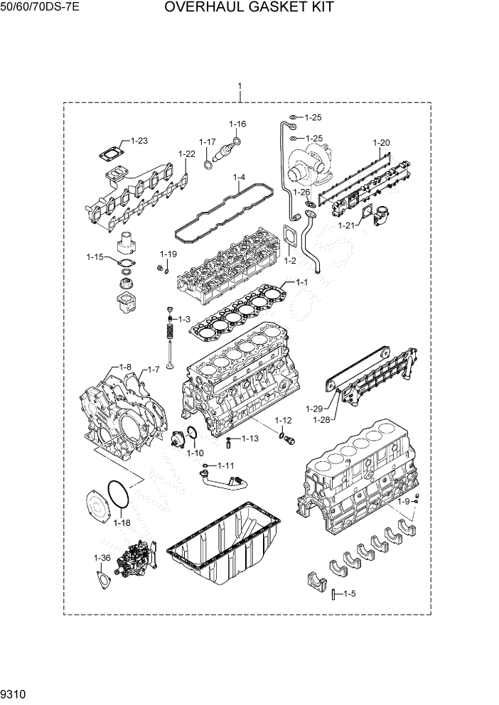 Схема запчастей Hyundai 50/60/70DS-7E - PAGE 9310 OVERHAUL GASKET KIT ДВИГАТЕЛЬ БАЗА