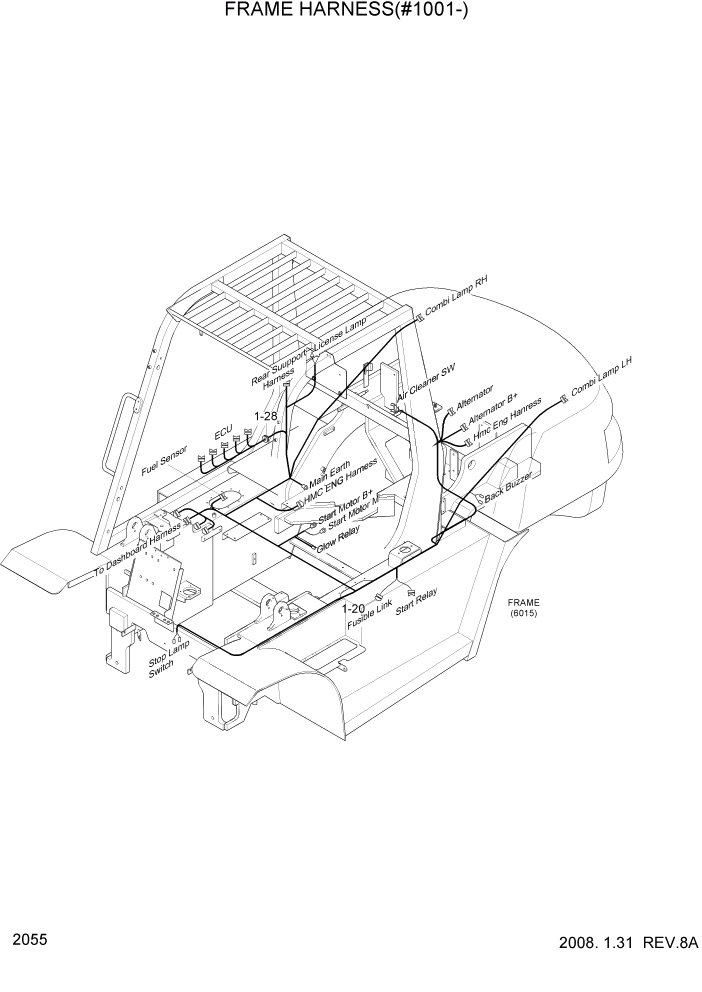 Схема запчастей Hyundai HDF50/HDF70-7 - PAGE 2055 FRAME HARNESS(#1001-) ЭЛЕКТРИЧЕСКАЯ СИСТЕМА