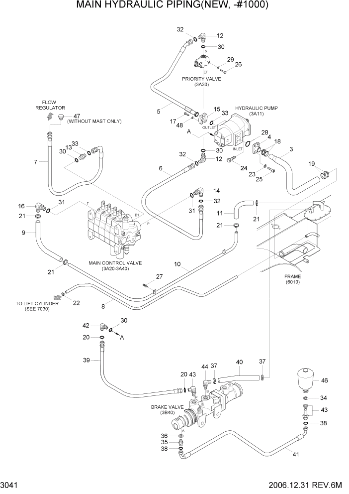 Схема запчастей Hyundai HDF50/HDF70-7 - PAGE 3041 MAIN HYDRAULIC PIPING(NEW,-#1000) ГИДРАВЛИЧЕСКАЯ СИСТЕМА