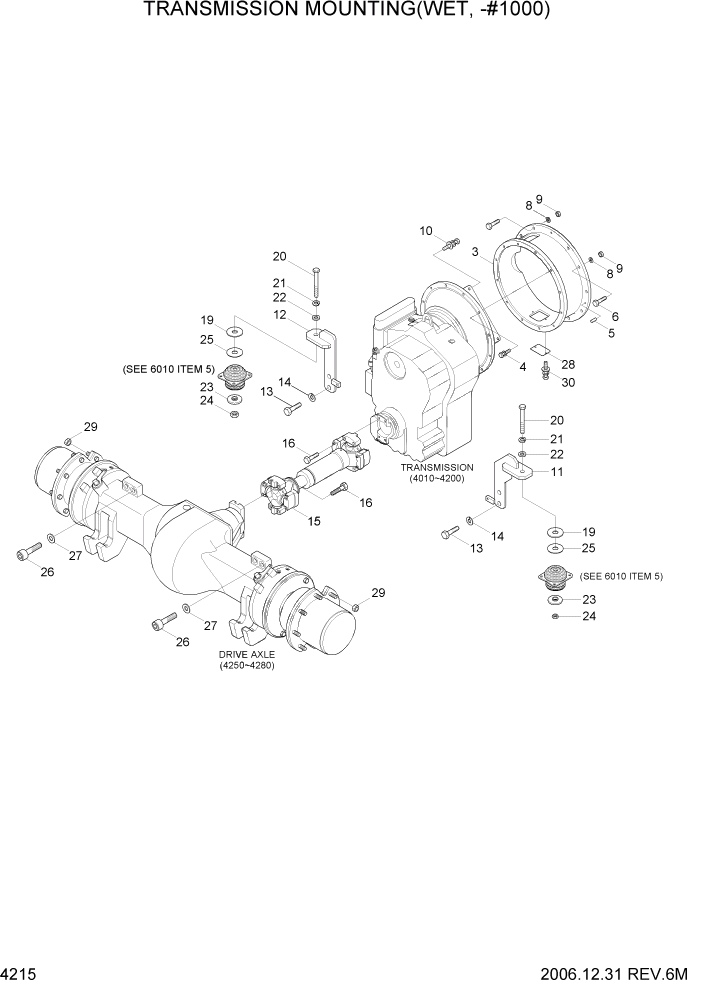 Схема запчастей Hyundai HDF50/HDF70-7 - PAGE 4215 TRANSMISSION MOUNTING(WET,-#1000) СИЛОВАЯ СИСТЕМА