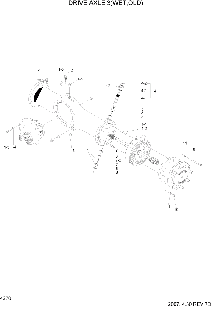 Схема запчастей Hyundai HDF50/HDF70-7 - PAGE 4270 DRIVE AXLE 3(WET,OLD) СИЛОВАЯ СИСТЕМА